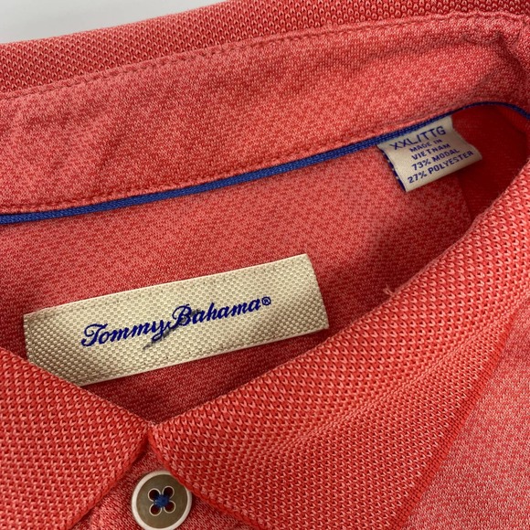 Tommy Bahama Men's 2XL Rose Pink Herringbone Pattern‎ Short Sleeve Polo Shirt - Picture 2 of 5